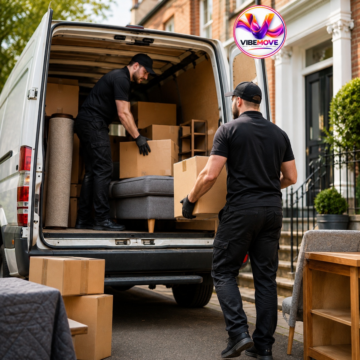 VibeMove mover packing cardboard boxes for a house and flat removal in Scotland with a free quote tag